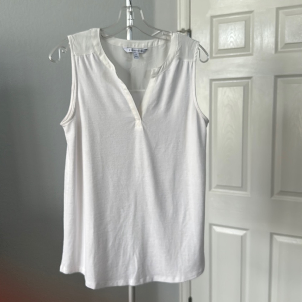 41 Hawthorn cream shaft knit tank top with delicate silky trim